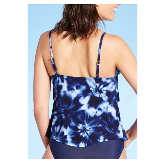 Aqua Green Navy Tie Dye Tiered Tankini Top NWT - Picture 8 of 12